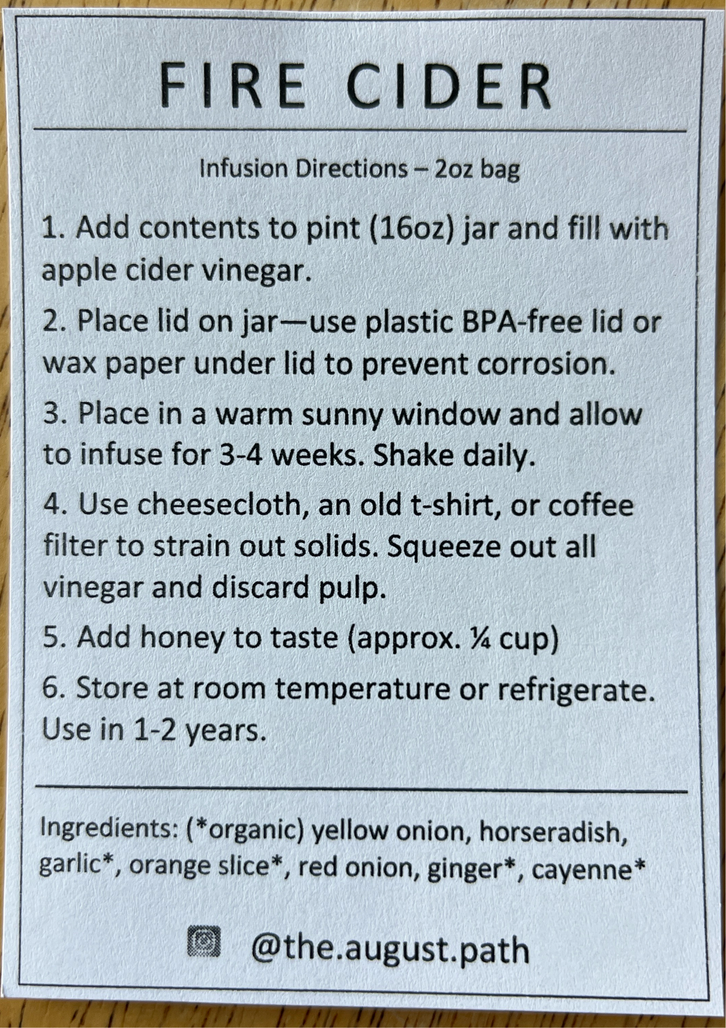 Fire Cider Mix - Bag (makes 16oz) Use your own jar